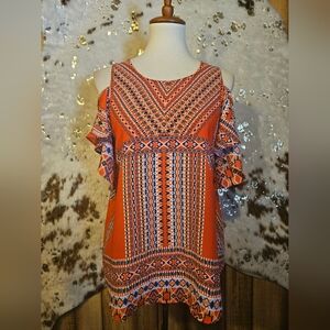 by & by Vibrant Orange Patterned Blouse